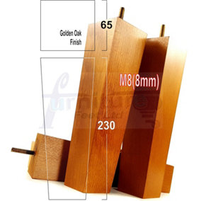 4x Wooden Furniture Legs M8 230mm High Golden Oak Replacement Square Tapered Sofa Feet Stools Chairs Cabinets Beds