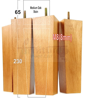 4x Wooden Furniture Legs M8 230mm High Golden Oak Stain Replacement Square Tapered Sofa Feet Stools Chairs Cabinets Beds
