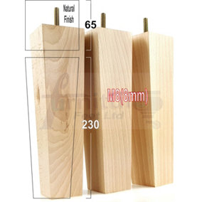 4x Wooden Furniture Legs M8 230mm High Natural Finish Replacement Square Tapered Sofa Feet Stools Chairs Cabinets Beds