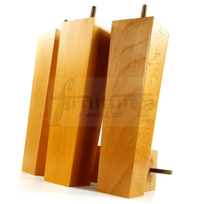 4x Wooden Furniture Legs M8 230mm High Oak Finish Replacement Square Tapered Sofa Feet Stools Chairs Cabinets Beds