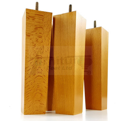 4x Wooden Furniture Legs M8 230mm High Oak Finish Replacement Square Tapered Sofa Feet Stools Chairs Cabinets Beds