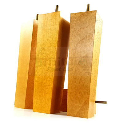 4x Wooden Furniture Legs M8 230mm High Oak Finish Replacement Square Tapered Sofa Feet Stools Chairs Cabinets Beds