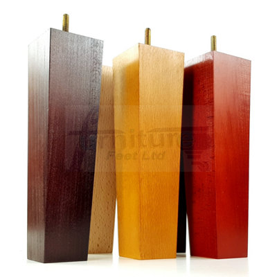 4x Wooden Furniture Legs M8 230mm High Oak Finish Replacement Square Tapered Sofa Feet Stools Chairs Cabinets Beds