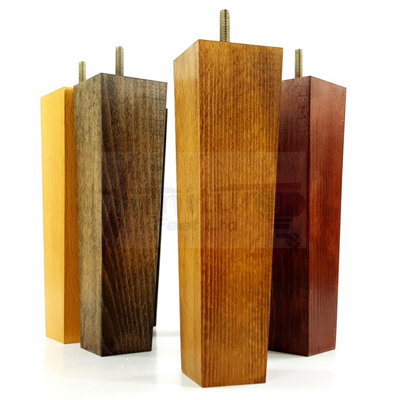 4x Wooden Furniture Legs M8 230mm High Oak Finish Replacement Square Tapered Sofa Feet Stools Chairs Cabinets Beds