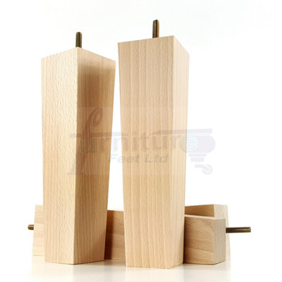 4x Wooden Furniture Legs M8 230mm High Raw Unfinished Replacement Square Tapered Sofa Feet Stools Chairs Cabinets Beds