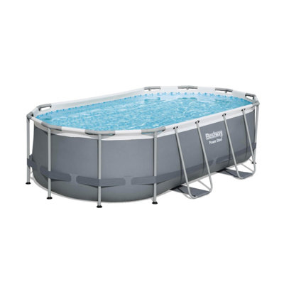 4x2m above ground tubular swimming pool grey oval with pump filter ...