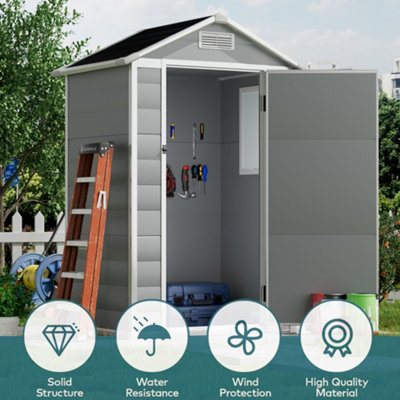 4x3FT Apex Roof Garden Shed Outdoor Storage House in Grey