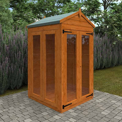 4x4 Flex Apex Full Pane Summerhouse 12mm Flex - L123.8 x W115 x H219.2 cm - Solid Wood/Softwood/Pine - Burnt Orange - 3