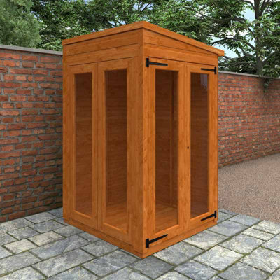 4x4 Flex Pent Full Pane Summerhouse 12mm Flex - L123.8 x W115 x H203 cm - Solid Wood/Softwood/Pine - Burnt Orange - 3