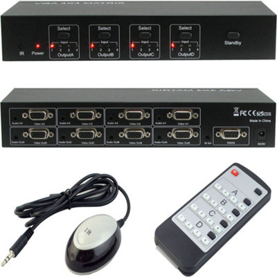 4x4 VGA & Audio Matrix Box 4 Input Output Routing Switch Splitter Distribution