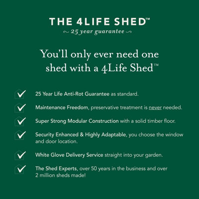 4x6 4LIFE Apex Shed 25yr Guarantee Overlap Pressure Treated - Single Door - No Windows