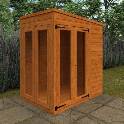 4x6 Flex Pent Full Pane Summerhouse 12mm Flex - L123.8 x W175 x H203 cm - Solid Wood/Softwood/Pine - Burnt Orange - 3