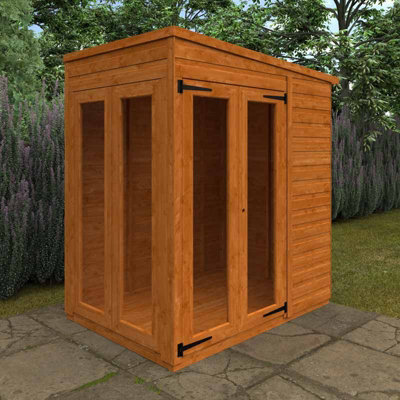 4x6 Flex Pent Full Pane Summerhouse 12mm Flex - L123.8 x W175 x H203 cm - Solid Wood/Softwood/Pine - Burnt Orange