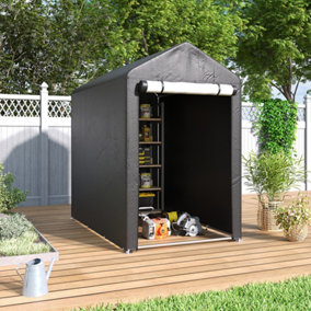 4x6FT Waterproof Garden Galvanized Tube Storage Shed Steel Frame with Roll-up Door Dark Grey