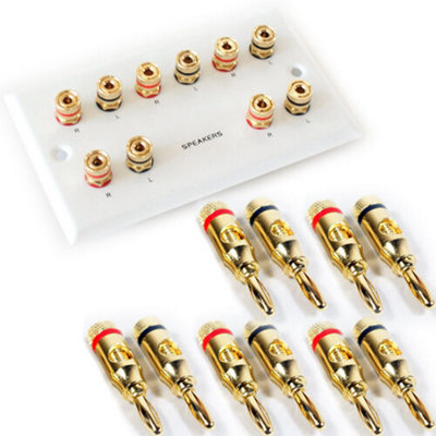 Buy 5.1 Speaker Wall Face Plate & 10x 4mm Banana Plugs Binding Post ...