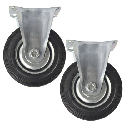 5" (125mm) Rubber Fixed Castor Wheels Trolley Furniture Caster (2 Pack)