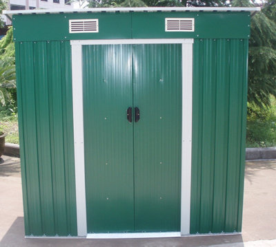 5.5 ft x 3.6 ft Metal Garden Shed with Base Lockable Sliding Doors Rust ...