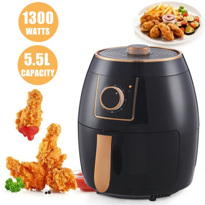 5.5 L Family Size Black Knobs Electric Air Fryer with Timer,Non-Stick Removable Basket