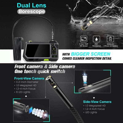 5.5mm Dual Lens Cavity Camera and Endoscope with 5 inch HD IPS Monitor