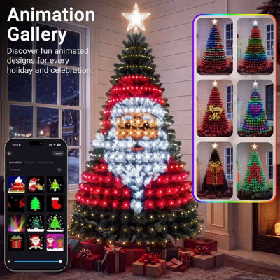 5.9FT Smart Outdoor Flag Pole Christmas Tree Lights, 400 RGB LEDs, DIY ...
