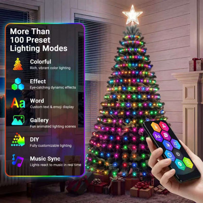 5.9FT Smart Outdoor Flag Pole Christmas Tree Lights, 400 RGB LEDs, DIY ...