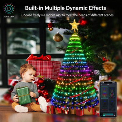 5.9FT Smart Outdoor Flag Pole Christmas Tree Lights, 400 RGB LEDs, DIY ...