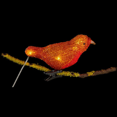 5 Acrylic Christmas Robin Lights Clip On Christmas Robins Warm White LEDs 16cm