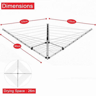 5 Arm Wall Mounted Rotary Airer 26 Meter Drying Space Washing Line
