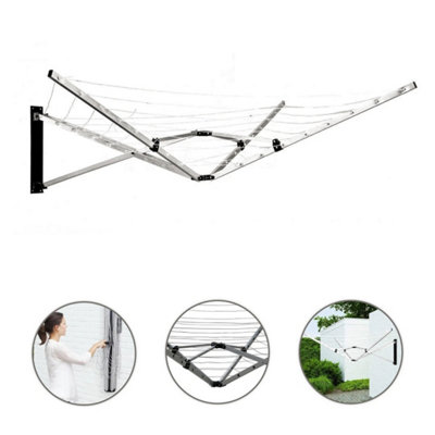 5 Arm Wall Mounted Rotary Airer 26 Meter Drying Space Washing Line