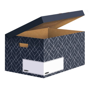 5 BANKERS BOX Decor Storage Box with Lids Cardboard Storage Box for W355 x H287 x D545mm Pack of 5 Midnight Blue