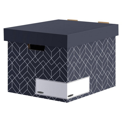 5 BANKERS BOX Decor Storage Boxes with Lids Cardboard Storage Boxes for Home Office W325 x H287 x D370mm Pack of 5 Midnight Blue
