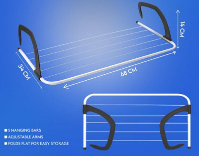 5 Bar Radiator Airer Over Door Clothes Drying Rack Adjustable Towel ...