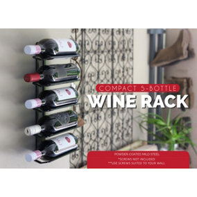 5 Bottle Wall Mounted Wine Rack Grey Metal Display Stand Holder WR05G