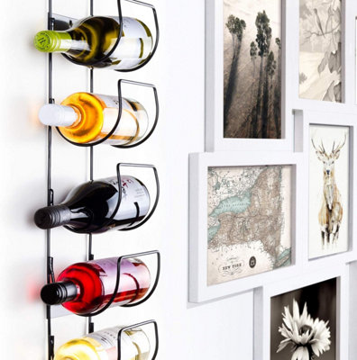 5 Bottle Wine Rack Metal Wall Mounted Kitchen & Bar Storage Shelf Space ...