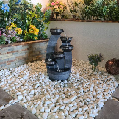 5 Bowl Pour Solar Powered Water Feature With Cover