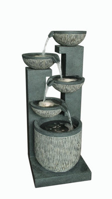 5 Bowl Textured Granite Contemporary Water Feature with Cover