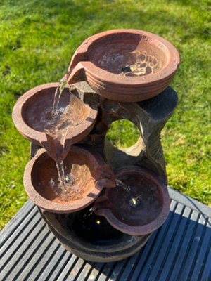 5 Bowl Tier Water Feature with LED Lights - Solar Powered 23.5x21x42cm