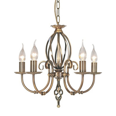 5 Bulb Chandelier Ceiling Light Artisan Knot Twist Detail Aged Brass LED E14 60W