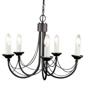 5 Bulb Chandelier Ceiling Light Gothic Style Ivory Colour Candle Tube Black LED E14 60W