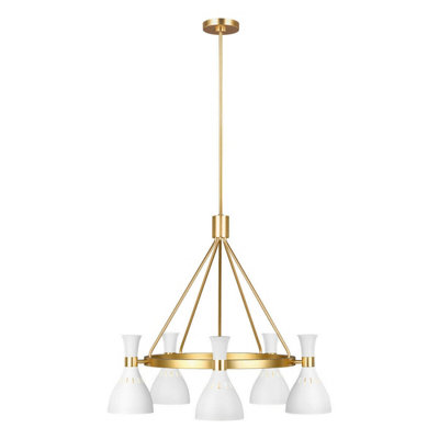 5 Bulb Chandelier Ceiling Light Matte White / Burnished Brass LED E27 60W