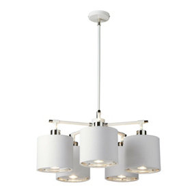 5 Bulb Chandelier Ceiling Light White Highly Polished Nickel LED E27 40W