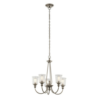 5 Bulb Chandelier Hanging Pendant Ceiling Light Classic Pewter LED E27 60W Bulb