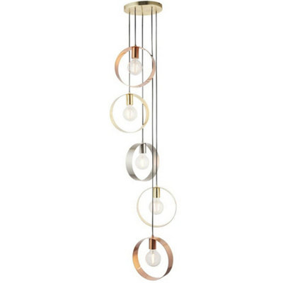 5 Bulb Multi Light Hanging Ceiling Pendant Brushed Copper Nickel
