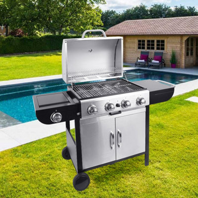 5 Burner Outdoor Stainless Steel BBQ Gas Grill with Side Burner 134 cm