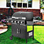 5 Burners Black Outdoor BBQ Propane Gas Grill with Wheels 142cm W x 50cm D x 102cm H