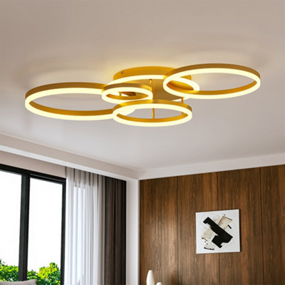 5 Circular Classic Golden Loops Energy Efficient LED Ceiling Light Fixture Dimmable 110cm