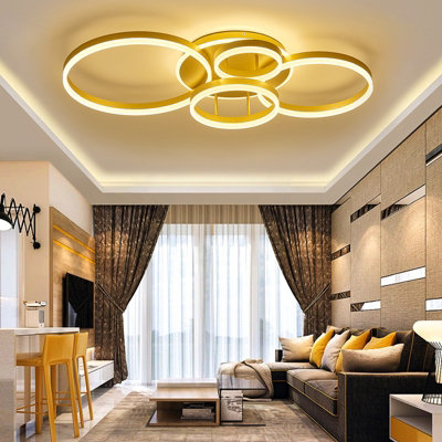 5 Circular Classic Golden Loops Energy Efficient LED Ceiling Light Fixture Dimmable 110cm