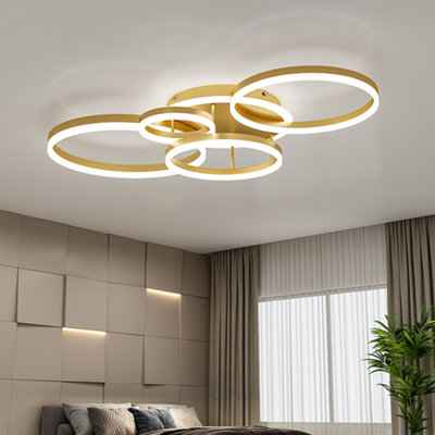 5 Circular Classic Golden Loops Energy Efficient LED Flush Ceiling Light Fixture Cool White 110cm