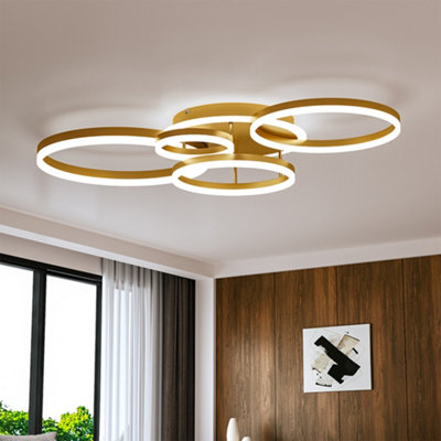 5 Circular Classic Golden Loops Energy Efficient LED Flush Ceiling Light Fixture Cool White 110cm