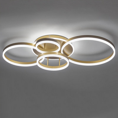 5 Circular Classic Golden Loops Energy Efficient LED Flush Ceiling Light Fixture Cool White 110cm